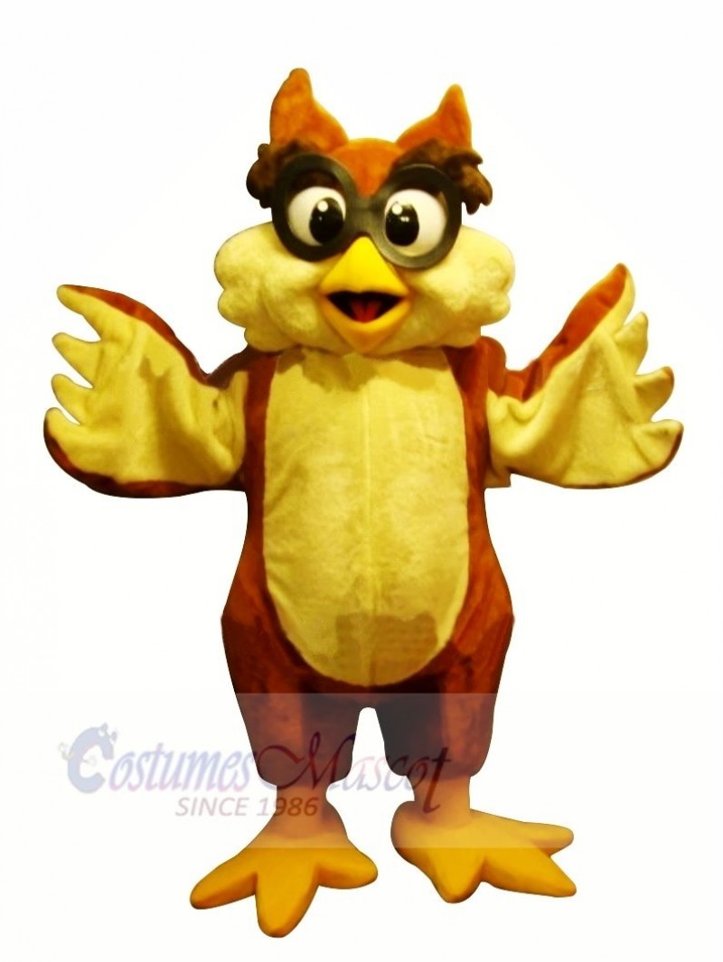 Yellow Owl with Glasses Mascot Costumes Cartoon	