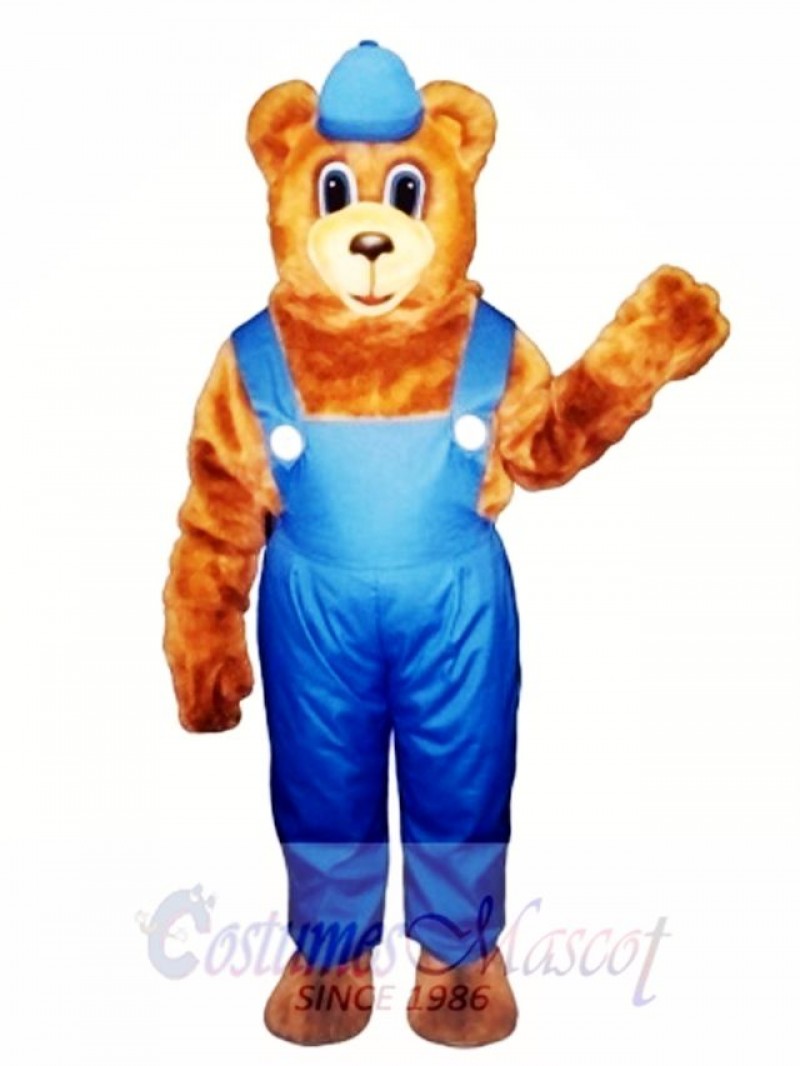 New Billy Bear with Overalls & Hat Mascot Costume