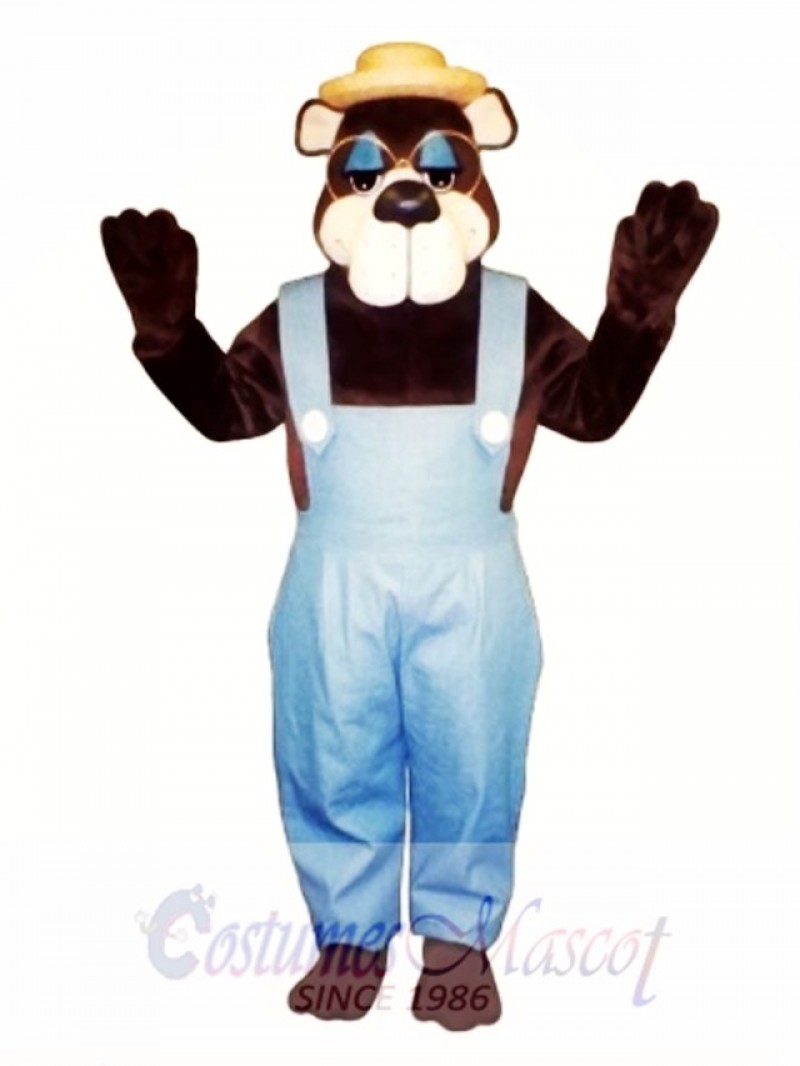 Cute Country Bear with Overall, Glasses & Hat Mascot Costume