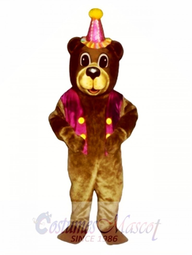 New Birthday Bear with Vest & Hat Mascot Costume