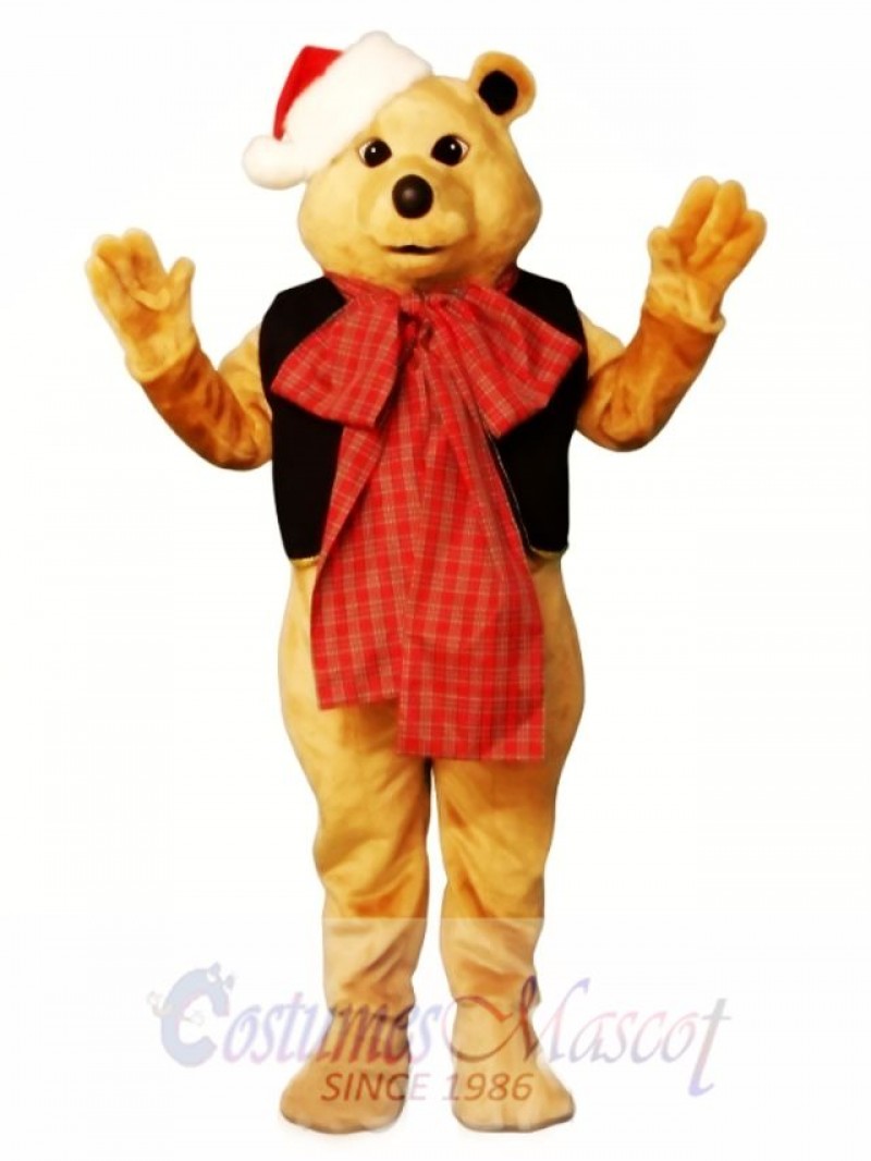 Cute Fancy Bear with Vest, Bowtie & Hat Christmas Mascot Costume