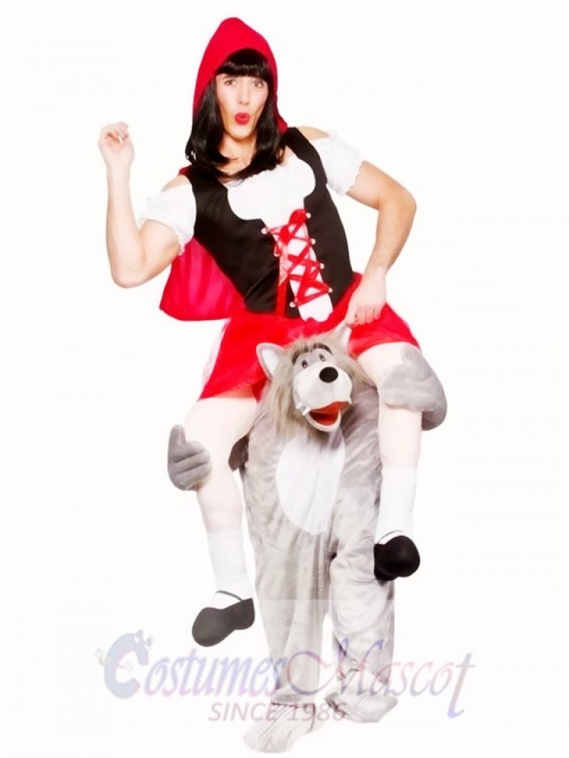 Adults Carry Me Wolf With Little Red Riding Hood Mascot Costume Fancy Dress Halloween Outfit