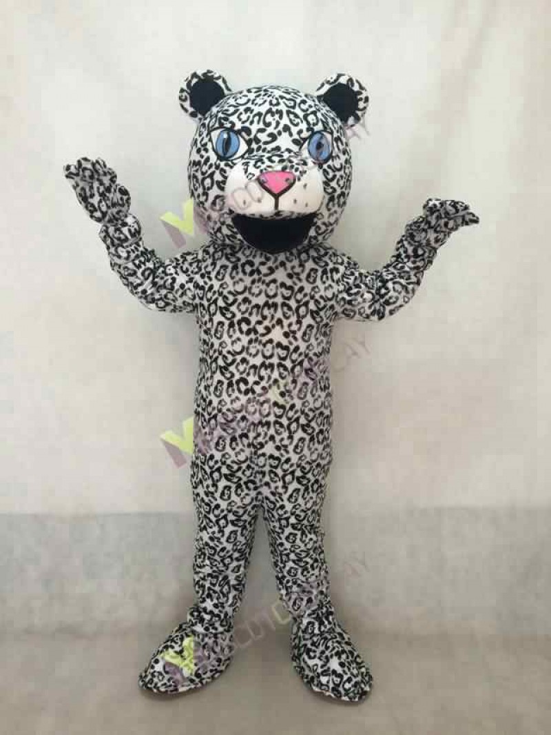 New White Cute Leopard Cub Mascot Costume. 