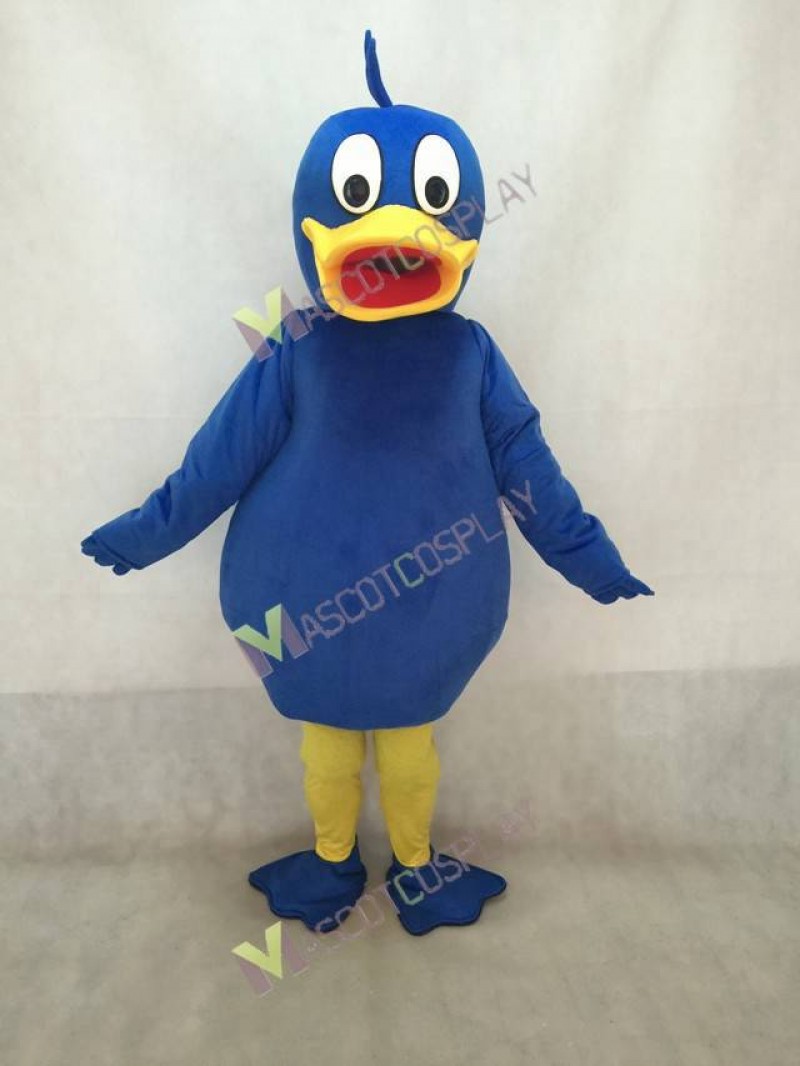 Blue Duck Mascot Costume with Yellow Beak