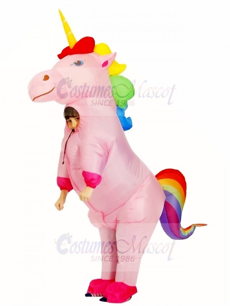 Cute Rainbow Unicorn Horse Inflatable Costume Blow Up Halloween for Kids