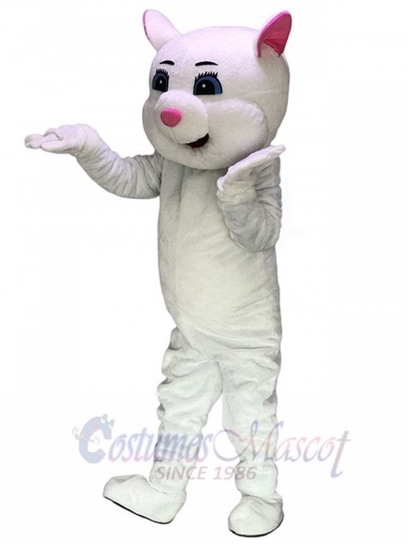 Pink Ears Kitty Cat White Mascot Costumes Cartoon