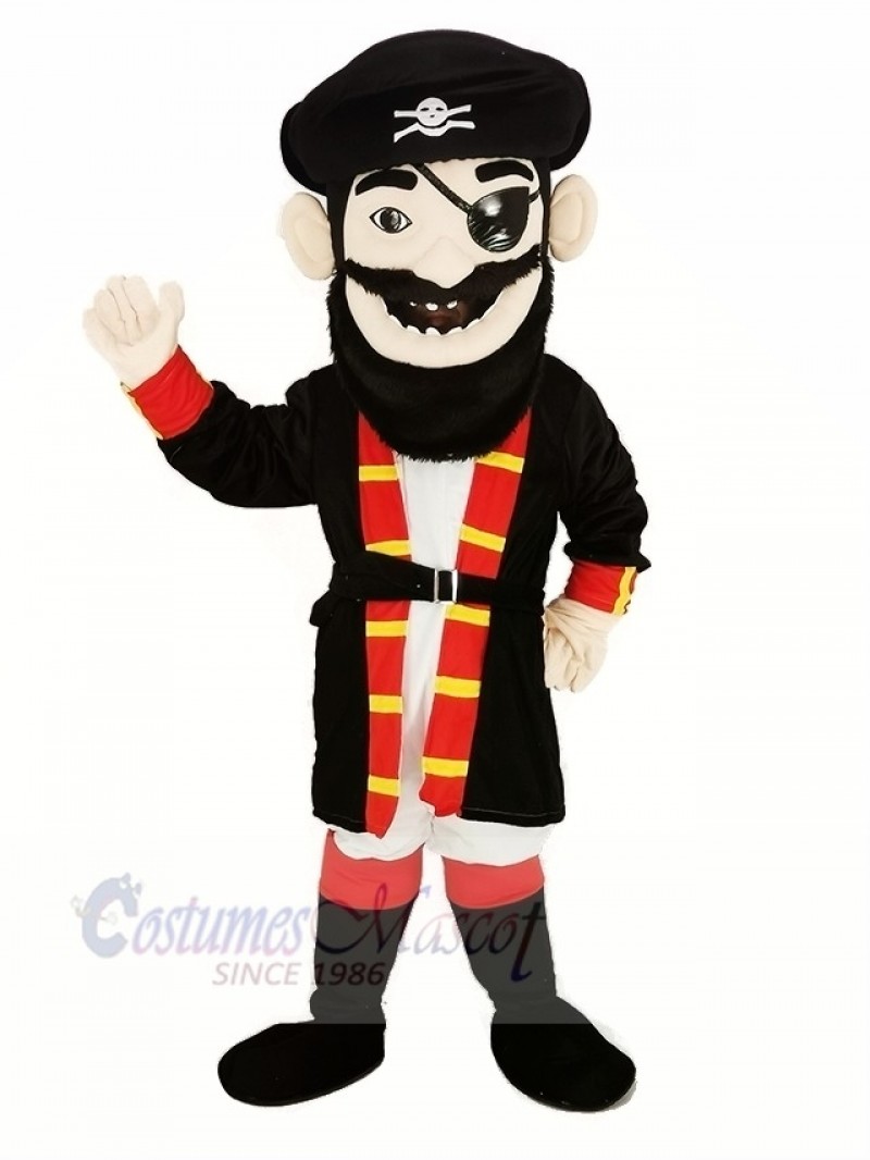 Beard Pirate in Red Coat Mascot Costume People