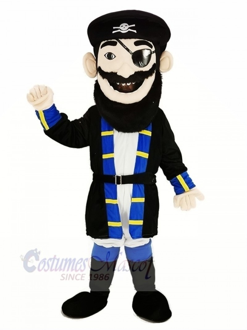 Beard Pirate in Blue Coat Mascot Costume People