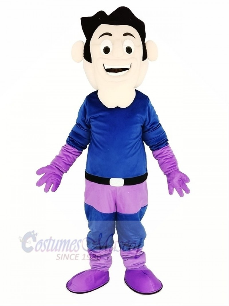 Super Hero in Purple and Blue Coat Mascot Costume People