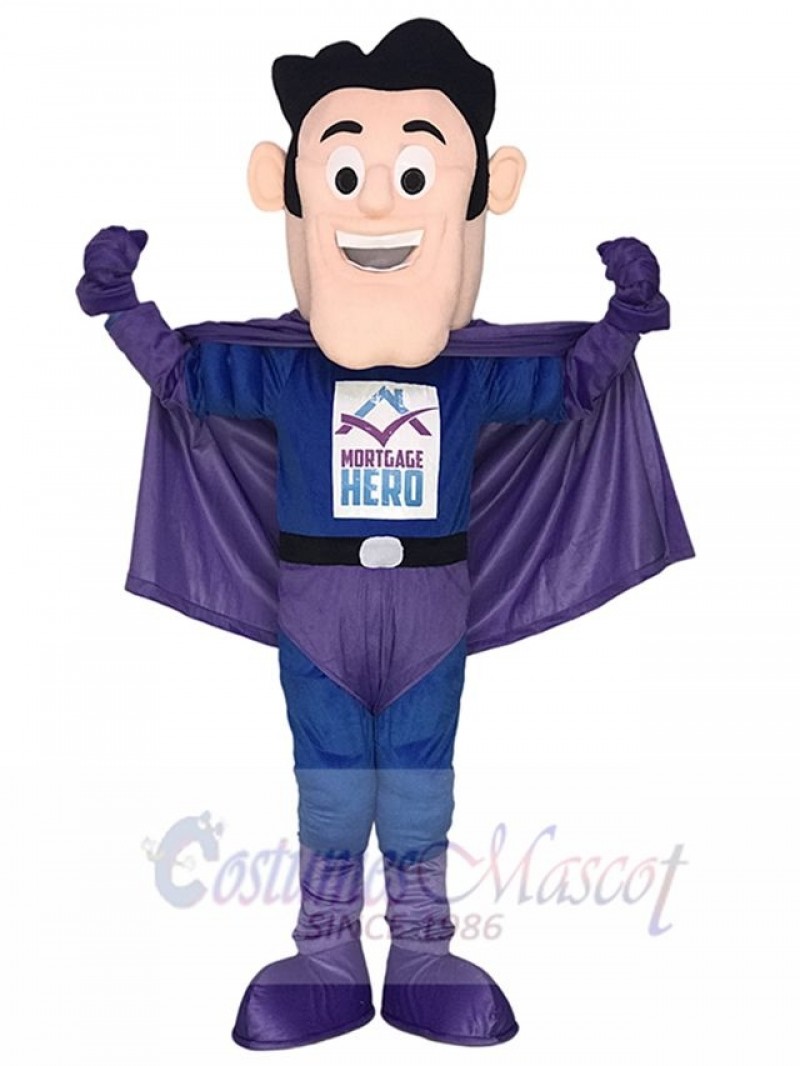 Super Hero in Purple and Blue Mascot Costumes People