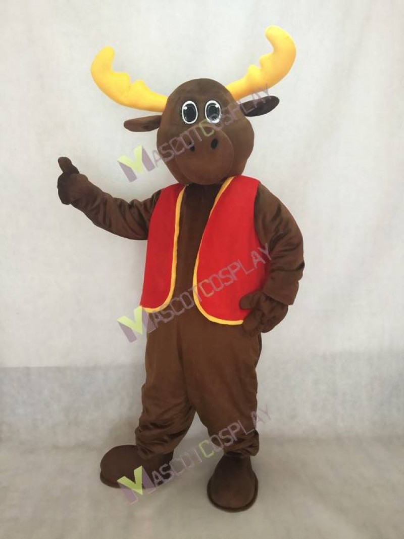 Milton Moose Mascot Costume with Red Christmas Vest