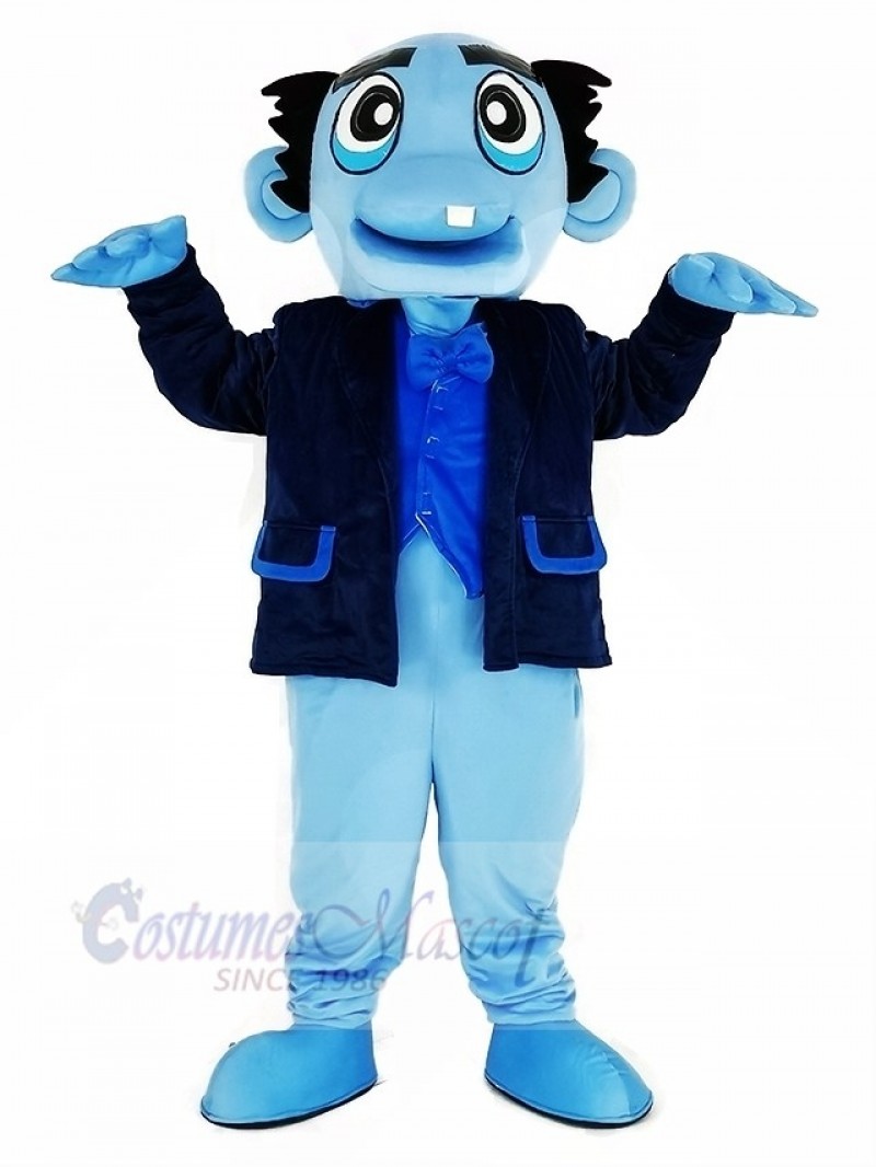 Blue Ghost with Black Coat Mascot Costume