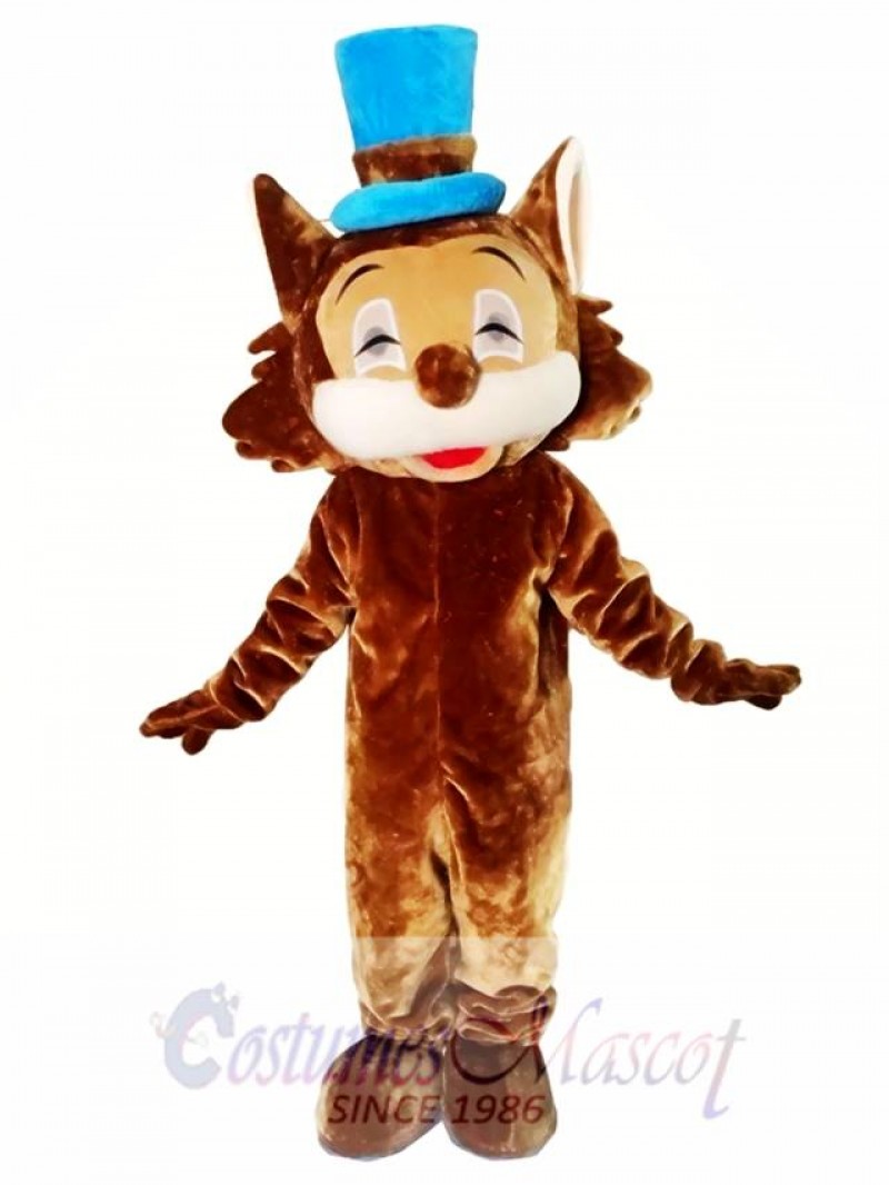 Brown Cat Mascot Costumes with Blue Hat