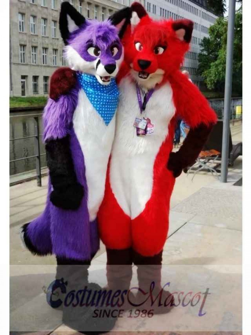 Fursuit Purple or Red Wolf Husky Dog Mascot Costume