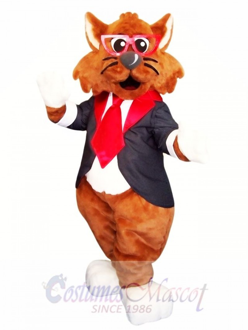 High Quality Cat Mascot Costume with Red Glasses