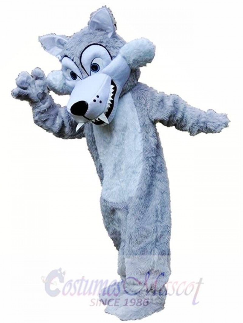 Long Grey Wolf Mascot Costume