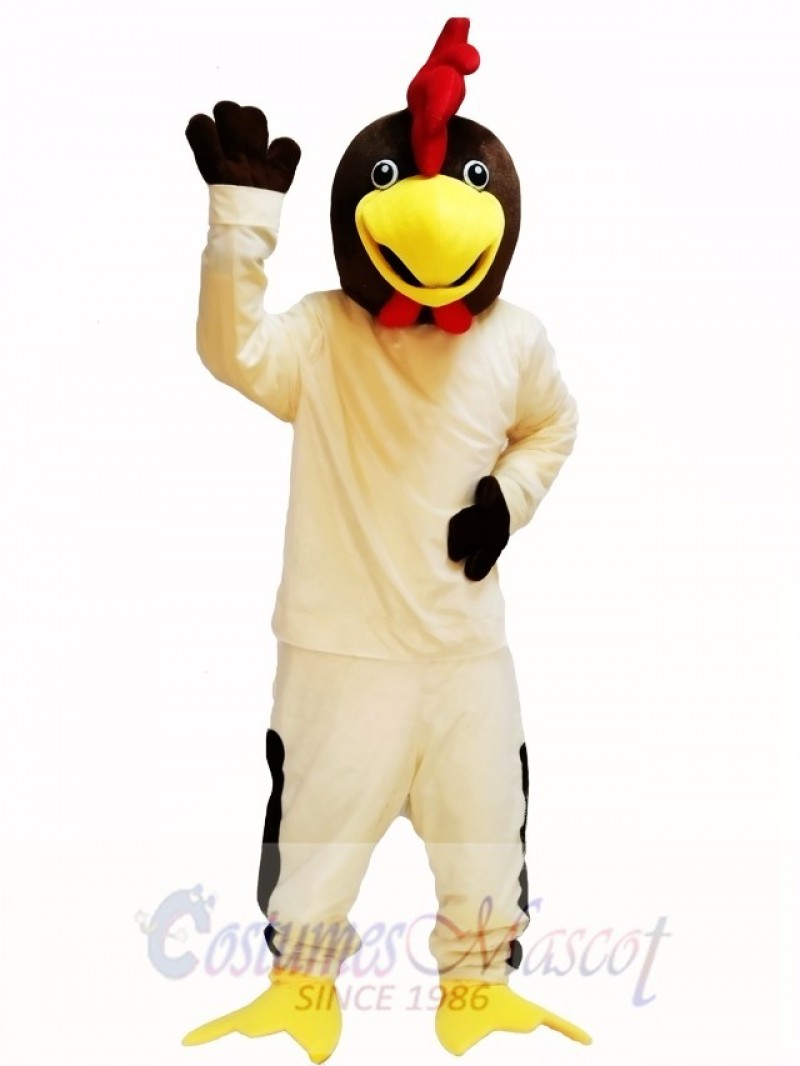 Friendly Beige Rooster Chicken Mascot Costume