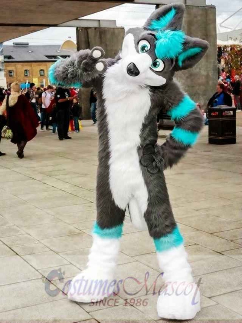 Gray and Blue Husky Dog Fursuit Mascot Costume  