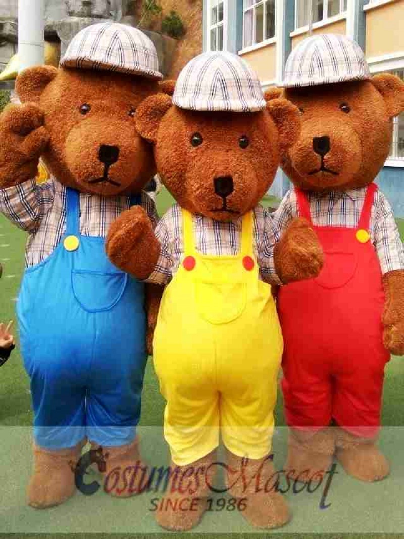 Blue/Yellow/Red Teddy Bear Cartoon Mascot Costume