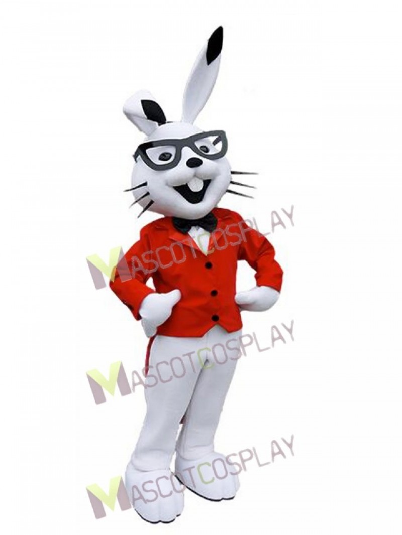 White Easter Bunny Bugs Rabbit Mascot Costumes with Red Coat