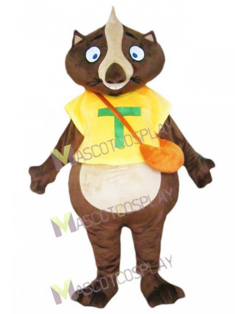 Wombat Mascot Costume in Yellow Shirt