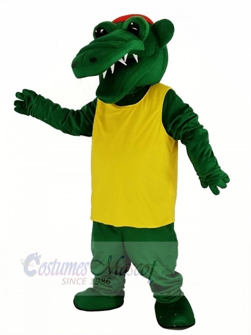 Tuff Gator with Yellow T-shirt Mascot Costume Animal