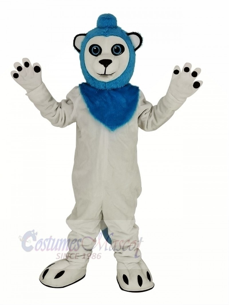 White Lion Blue Haired Mascot Costume Animal