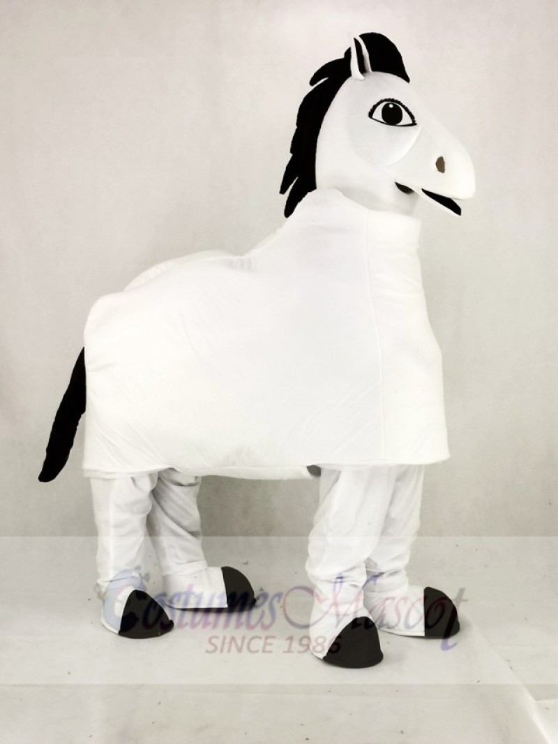 White 2 Person Horse Mascot Costume Cartoon