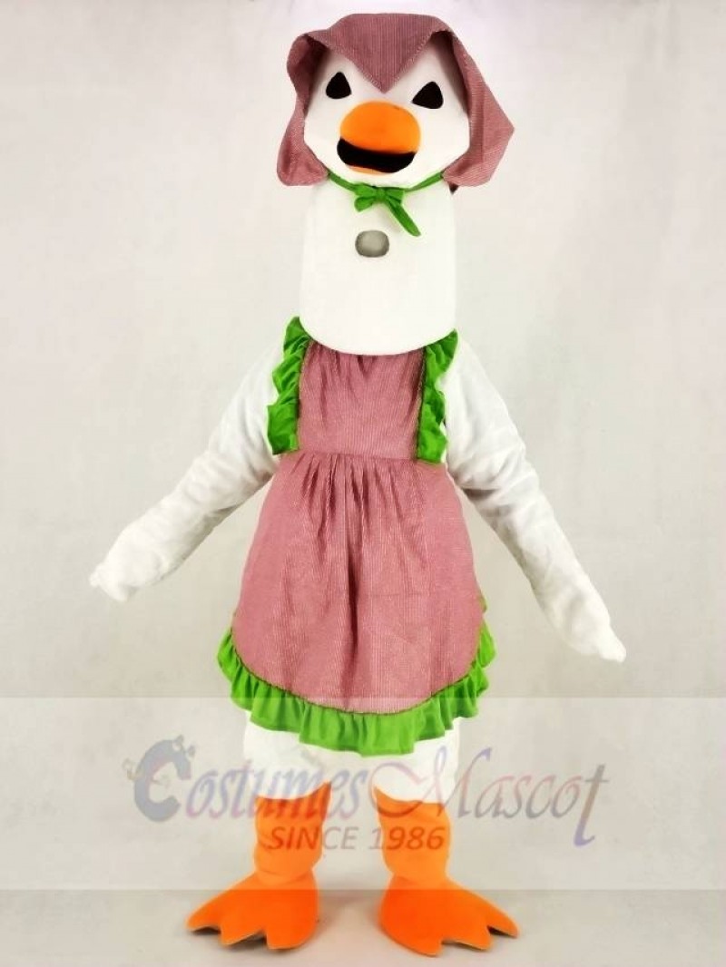 White Mother Goose with Dress Mascot Costume School