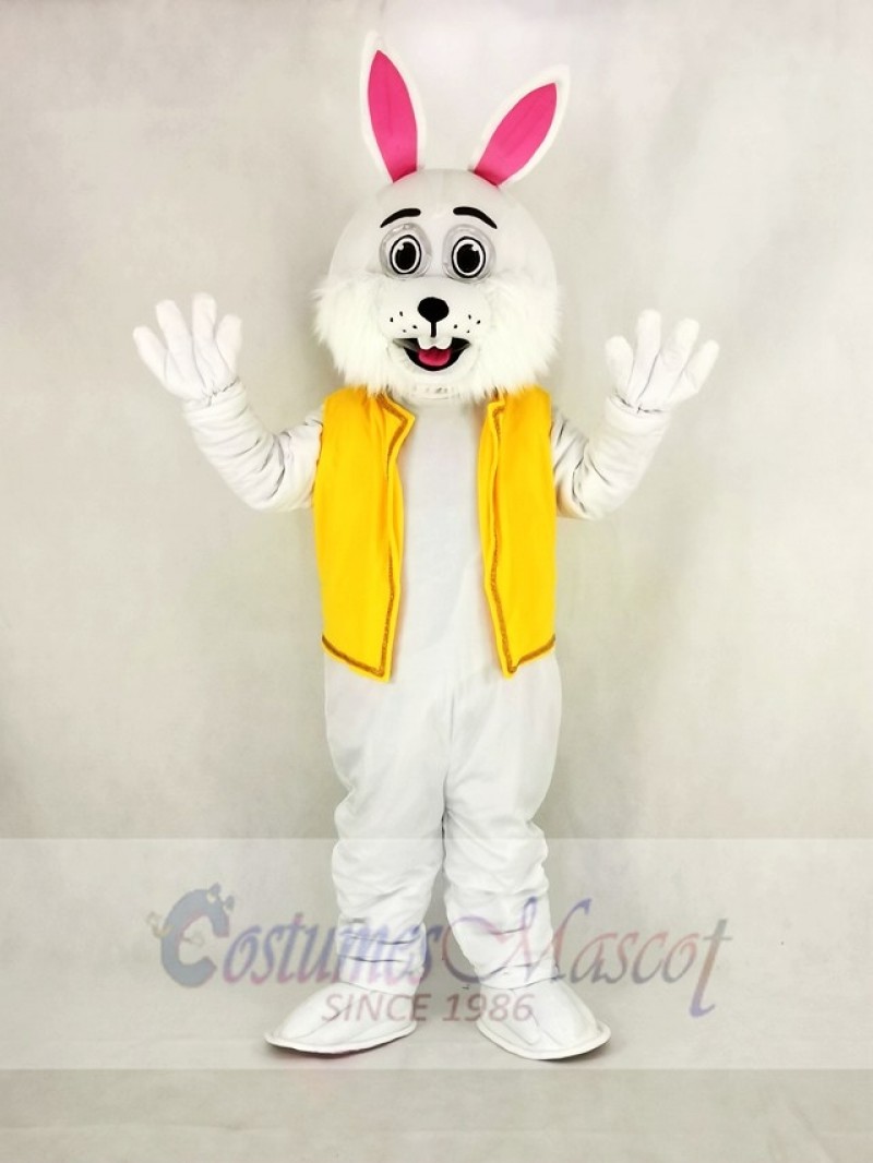 Easter Bunny Rabbit with Yellow Vest Mascot Costume Cartoon