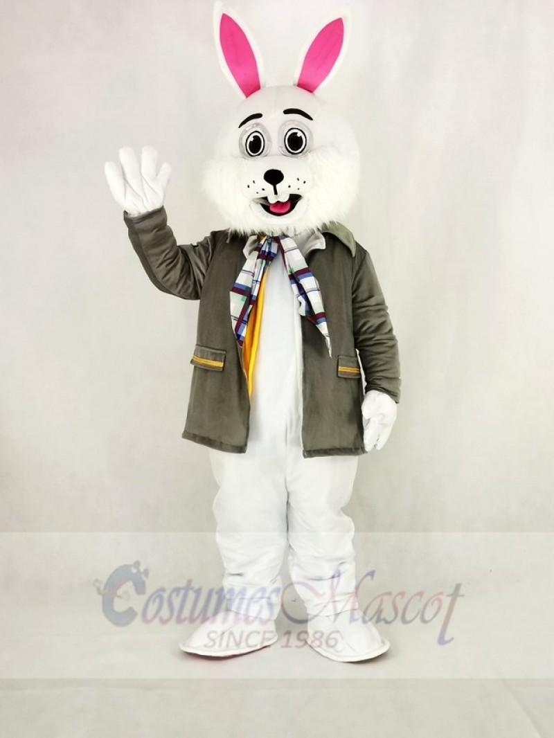 Easter Bunny Rabbit with Grey Coat Mascot Costume Cartoon	