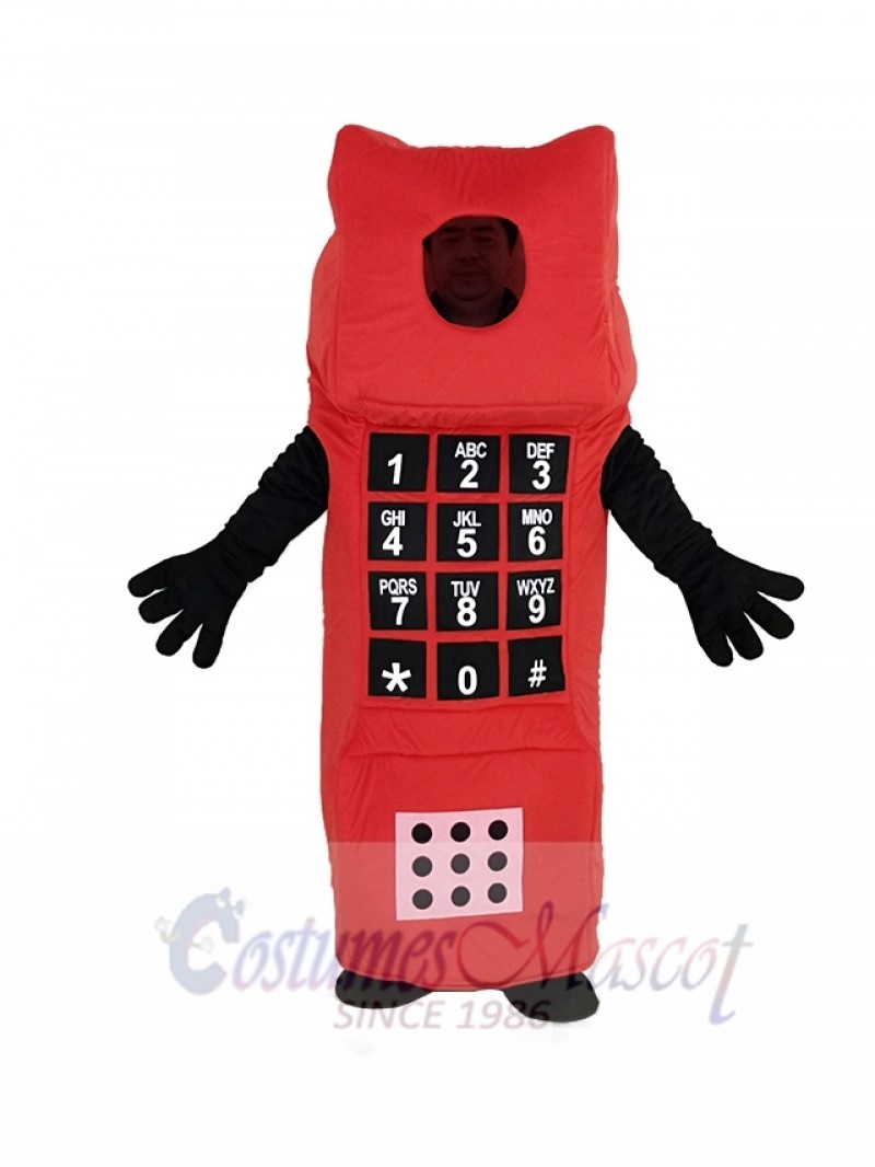 Red Open Face Cell Phone Mascot Costume Cartoon