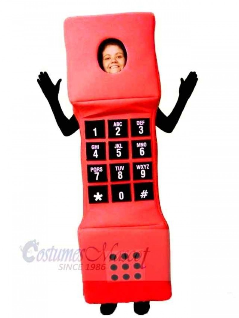 Red Cell Phone Mascot Costume Cartoon