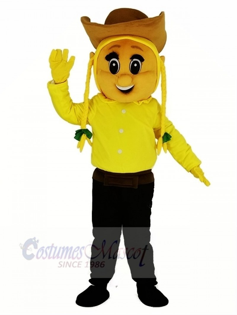 Cowgirl with Yellow Coat Mascot Costume People