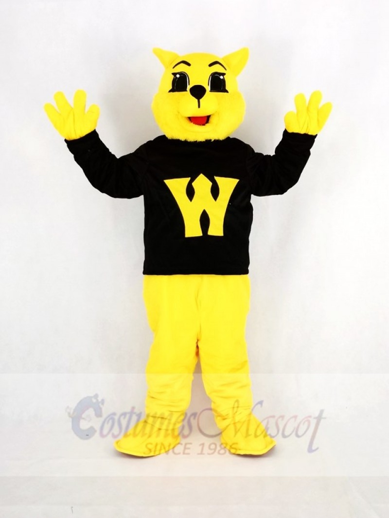 Yellow Wildcat in Black Coat Mascot Costume Animal