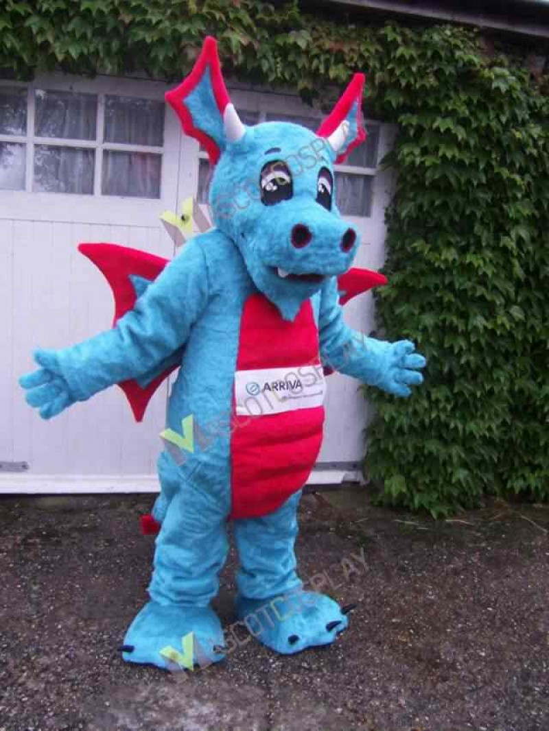 High Quality Adult Light Blue Arriva Dragon with Red Wings Mascot Costume