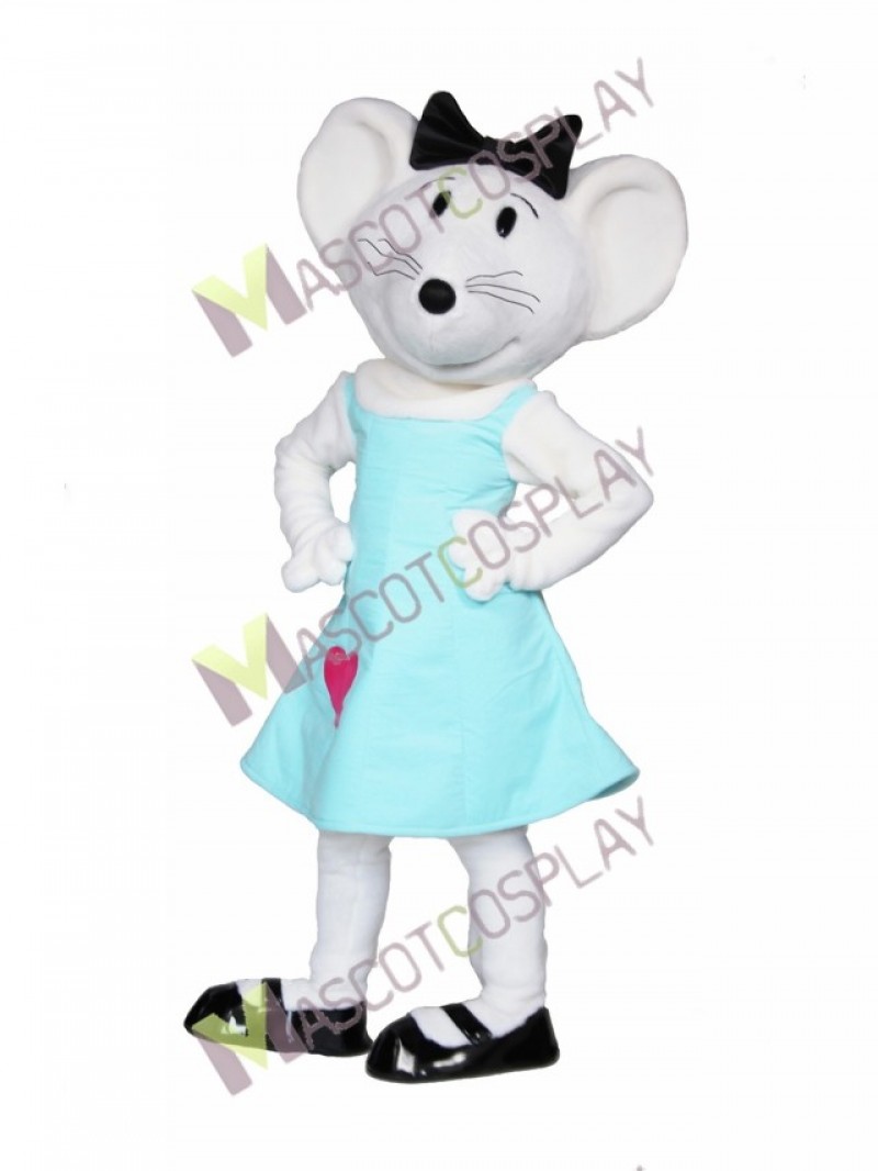 High Quality Adult Gray Baby Mouse in Blue Dress Mascot Costume