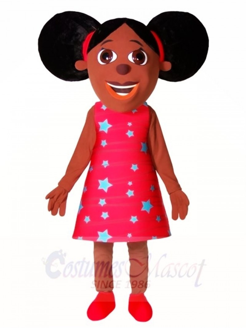 Black Girl in Red Dress Mascot Costumes People