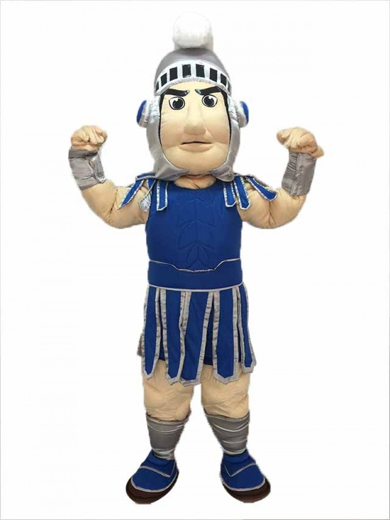 Dark Blue Spartan Trojan Knight Sparty Mascot Costume with Silver Helmet
