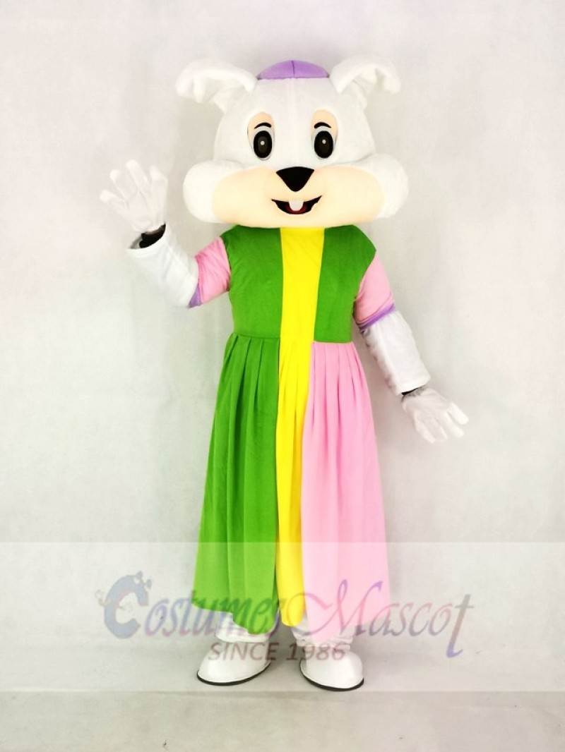 Realistic Easter Bunny Rabbit in Colorful Dress Mascot Costume Cartoon	