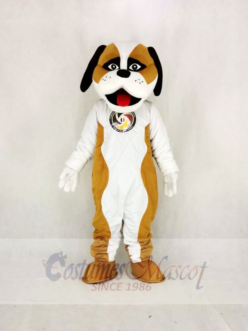 Brown And White St. Bernard Dog Mascot Costume Cartoon