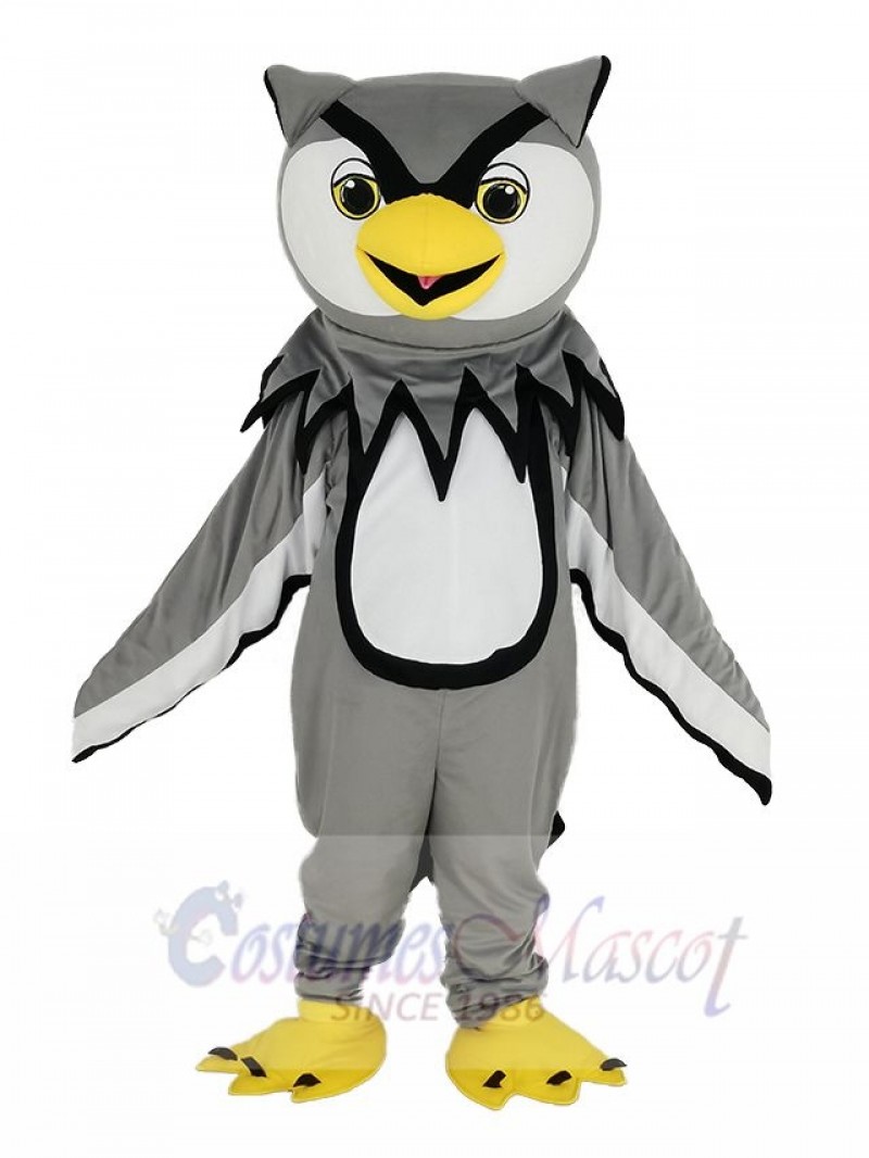 Gray Owl with Yellow Beak Mascot Costume Bird