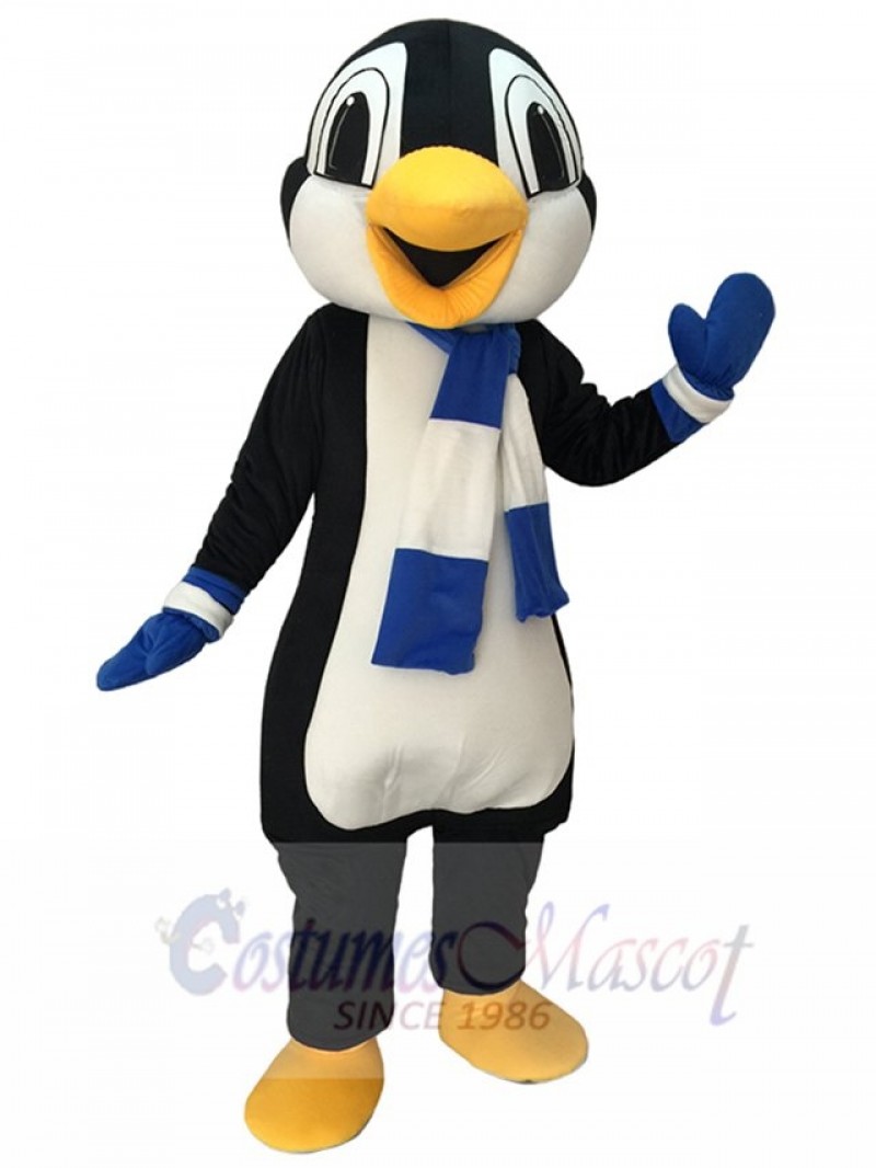 High Quality Cute Penguin Mascot Costume with Blue and White Scarf