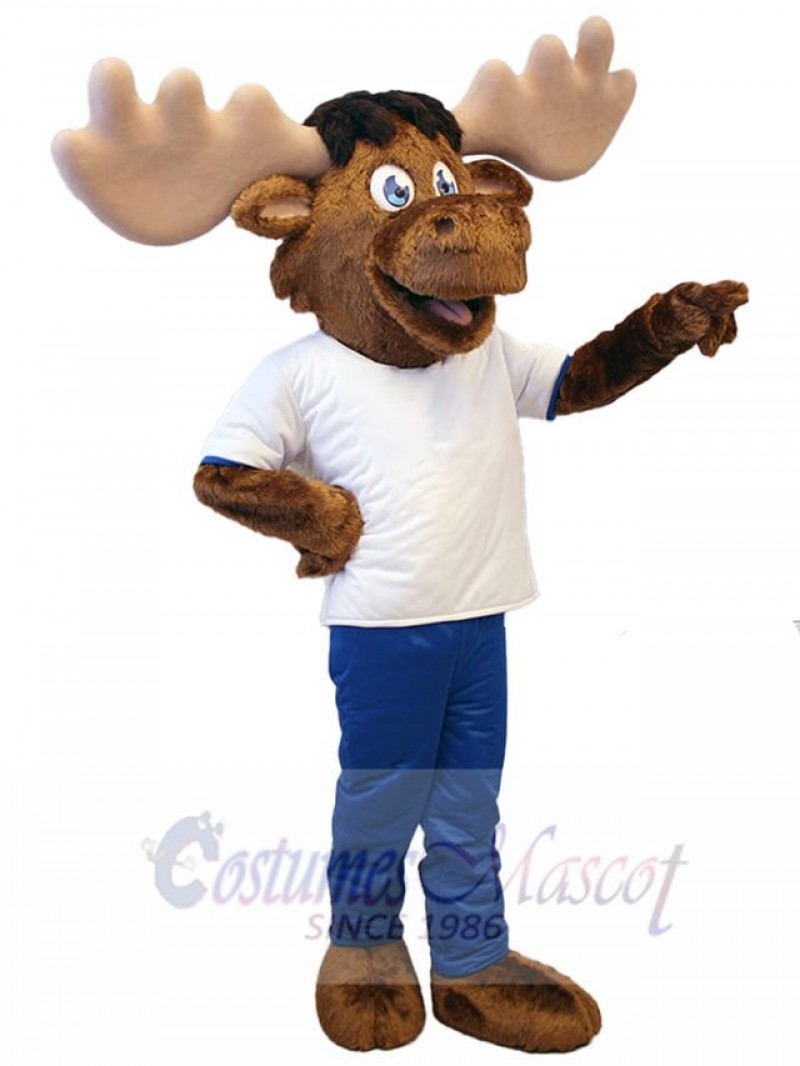 White T-shirt Reindeer Mascot Costume For Adults Mascot Heads