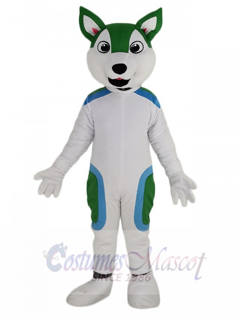 Cute White and Green Husky Dog Mascot Costume Animal