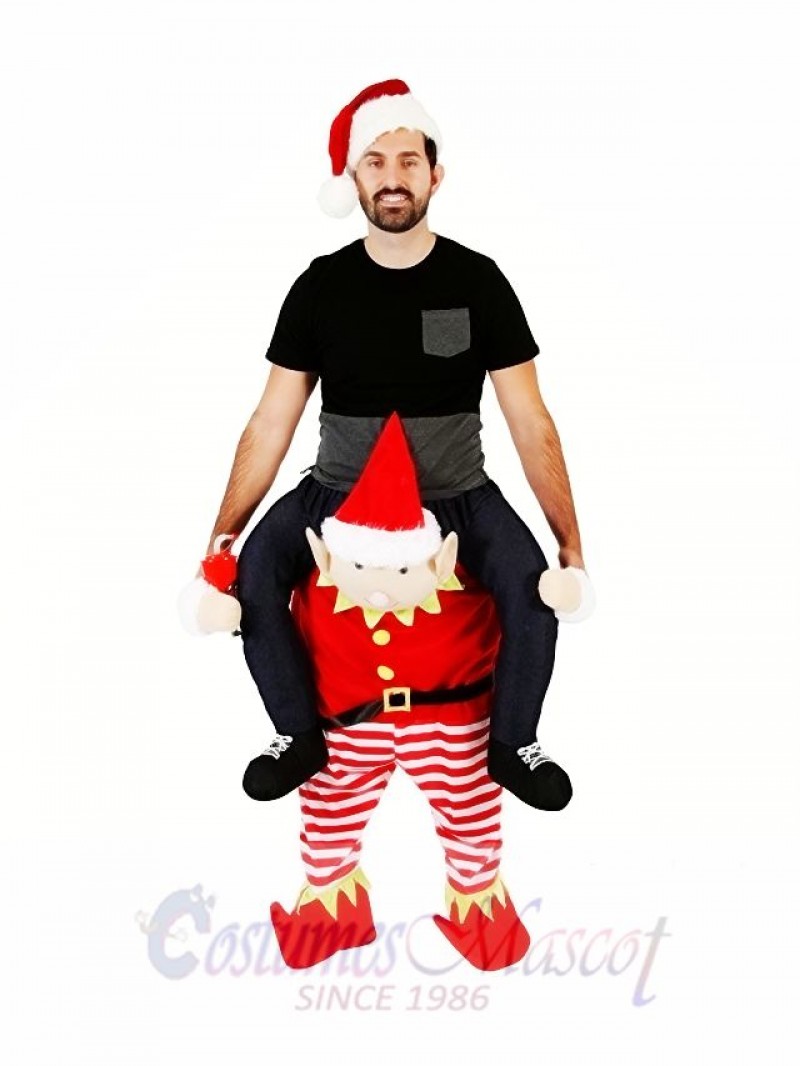 Piggyback Elf Carry Me Ride on Red Elf Mascot Costume