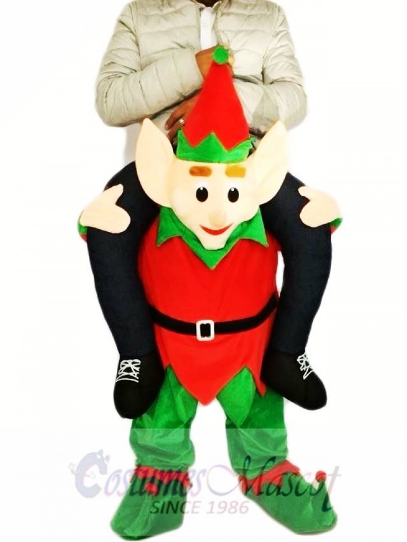 Piggyback Elf Carry Me Ride on Red Elf Mascot Costume