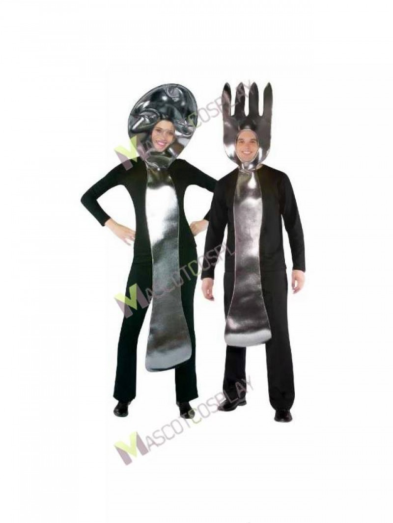 High Quality Adult Silver Fork and Spoon Mascot Costume