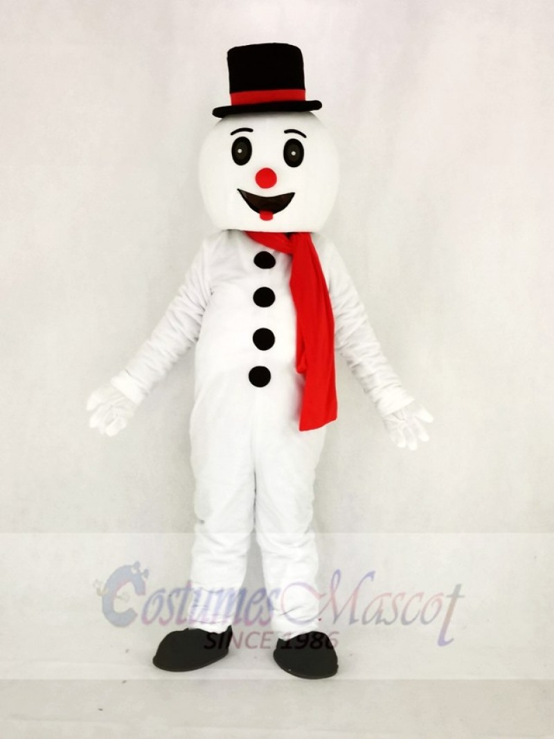 Cute Snow Man with Hat Mascot Costume Cartoon	