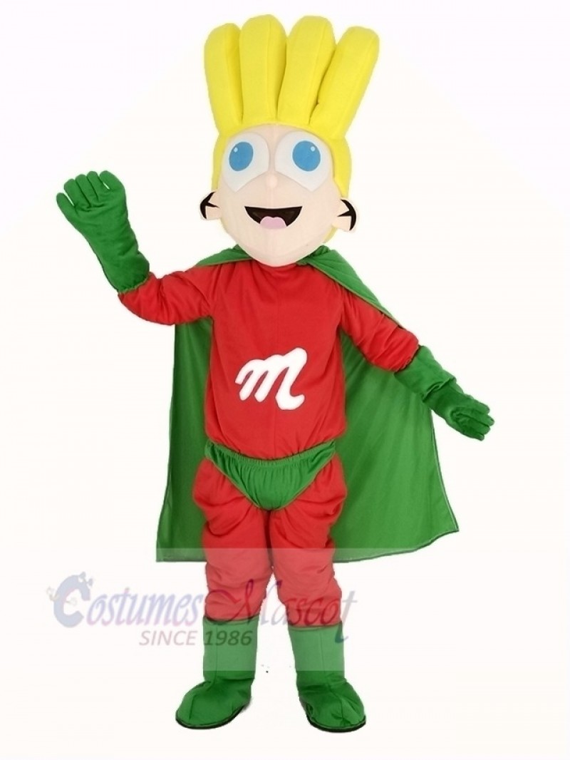 Super Boy with Green Cape Mascot Costume